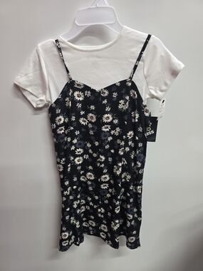 art class Black Floral Slip Dress with White Short Sleeve Tee
